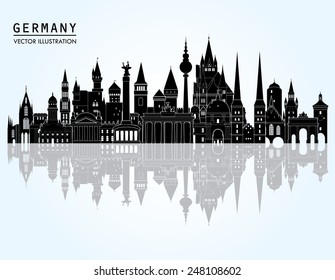 Travel Germany famous landmarks skyline. Vector illustration