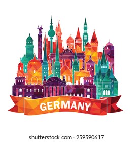 Travel Germany famous landmarks skyline. Vector illustration