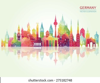 Travel Germany famous landmarks skyline. Vector illustration