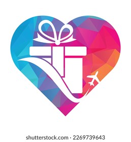 Travel gift heart shape vector logo design. Vector of gift and plane logo combination.