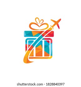 Travel gift vector logo design. Vector of gift and plane logo combination.
