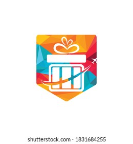 Diseño del logotipo vectorial de regalo de viaje. Vector de la combinación de regalo y logotipo del avión.	
