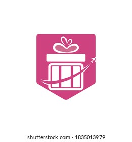Travel gift vector logo design. Vector of gift and plane logo combination.	
