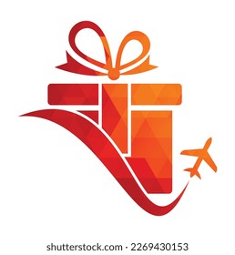 Travel gift vector logo design. Vector of gift and plane logo combination.