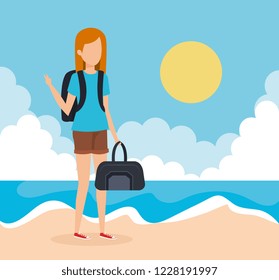 Travel girl on beach design