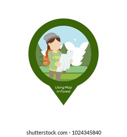 Travel Girl Using Map In Forest Pin Map