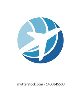 travel globe and airplane logo 
vector icon illustrations
