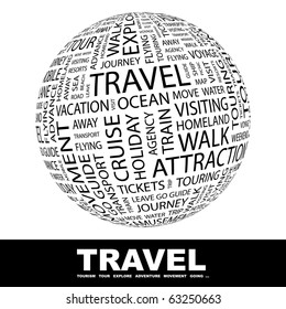 VIAJAR. Globo con diferentes términos de asociación.