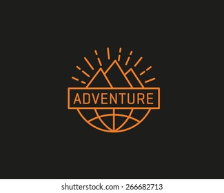 Travel, globe, earth, mountain, adventure, camp logo design. Quest, game, hike symbol