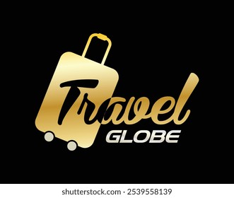 Design de logotipo do Globo de viagem com plano vetorial e ícones de bolsa