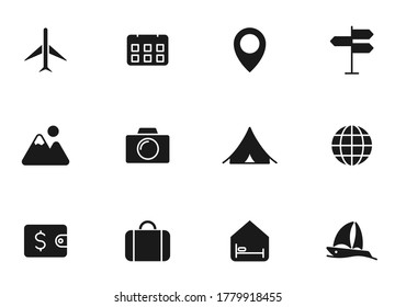 travel glyph vector icons isolated on white. travel icon set for web design, mobile app, user interface and print
