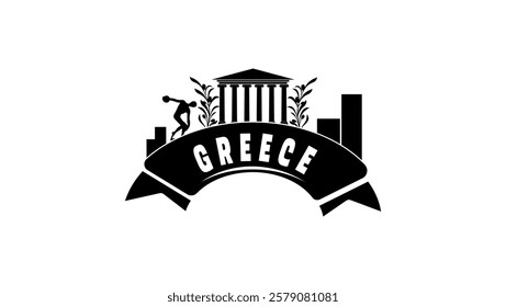 Travel to Greece, Black Isolated Silhouette