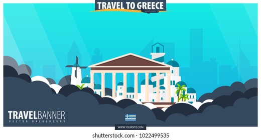 Travel to Greece. Travel and Tourism poster. Vector flat illustration