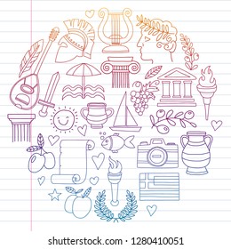 Travel to Greece. Vector set with doodle style icons