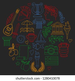 Travel to Greece. Vector set with doodle style icons