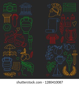 Travel to Greece. Vector set with doodle style icons