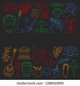 Travel to Greece. Vector set with doodle style icons