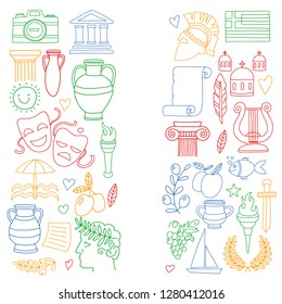Travel to Greece. Vector set with doodle style icons