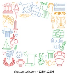 Travel to Greece. Vector set with doodle style icons