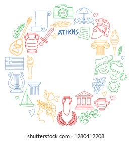 Travel to Greece. Vector set with doodle style icons