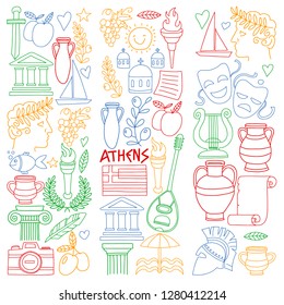 Travel to Greece. Vector set with doodle style icons