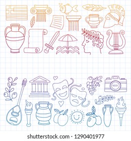 Travel to Greece. Vector set with doodle style icons