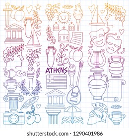 Travel to Greece. Vector set with doodle style icons