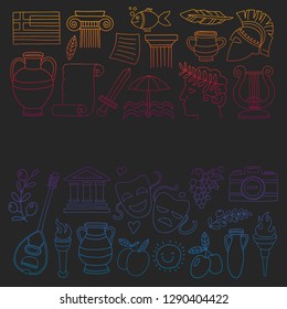 Travel to Greece. Vector set with doodle style icons