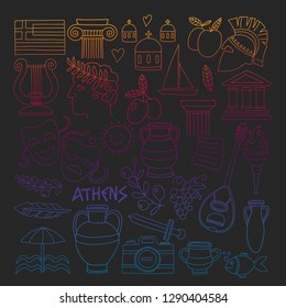 Travel to Greece. Vector set with doodle style icons