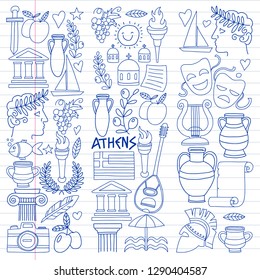 Travel to Greece. Vector set with doodle style icons