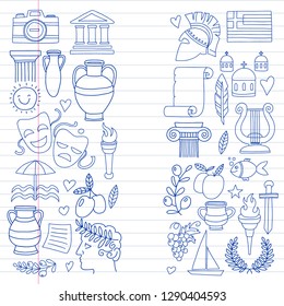 Travel to Greece. Vector set with doodle style icons