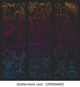Travel to Greece. Vector set with doodle style icons