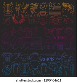 Travel to Greece. Vector set with doodle style icons