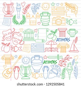 Travel to Greece. Vector set with doodle style icons