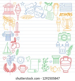 Travel to Greece. Vector set with doodle style icons