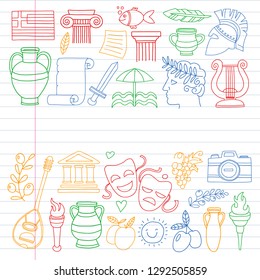 Travel to Greece. Vector set with doodle style icons