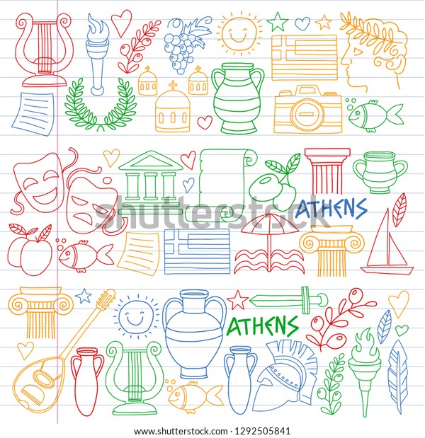 Travel Greece Vector Set Doodle Style Stock Vector (Royalty Free ...