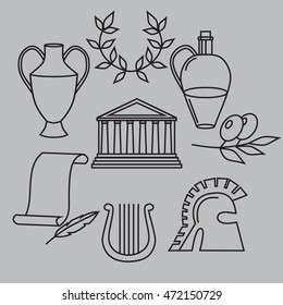 Travel Greek Culture Landmarks and cultural features flat icons design set