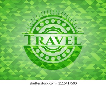 Travel green emblem with mosaic background