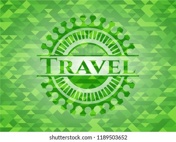 Travel green emblem. Mosaic background