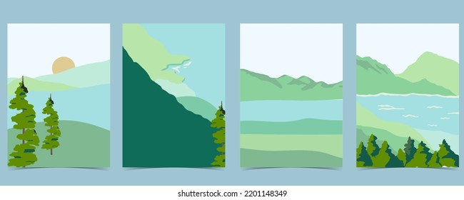 Travel greeting card with mountain,field and sky