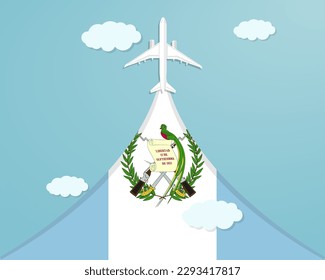 Travel to Guatemala by flight, destination concept, vacation in Guatemala, plane vector design, paper cut effect with blue sky and airplane, summer trip idea, country tourism banner