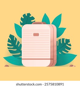 Travel guide ads for travel agency or website with elegant leaves and luggage vector illustration