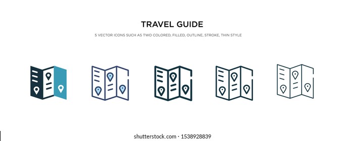 travel guide icon in different style vector illustration. two colored and black travel guide vector icons designed in filled, outline, line and stroke style can be used for web, mobile, ui