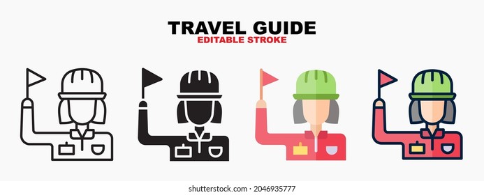 Travel Guide Icon Set With Different Styles. Icons Designed In Filled, Outline, Flat, Glyph And Line Colored. Editable Stroke And Pixel Perfect. Can Be Used For Web, Mobile, Ui And More.