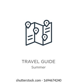 Travel Guide Icon. Thin Linear Travel Guide Outline Icon Isolated On White Background From Summer Collection. Line Vector Sign, Symbol For Web And Mobile