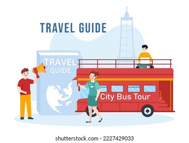 Travel Guide and Tour with Showing Interesting Places to Group of Tourist for Planning Vacation in Flat Cartoon Hand Drawn Templates Illustration