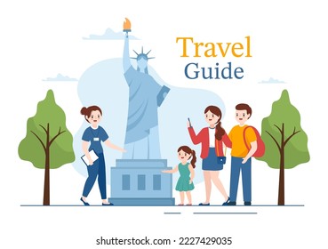 Travel Guide and Tour with Showing Interesting Places to Kids or Tourist for Planning Vacation in Flat Cartoon Hand Drawn Templates Illustration