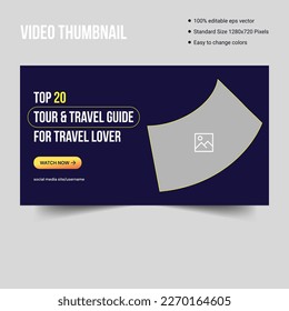 Travel guide youtube video thumbnail cover banner template design, vector eps 10 file