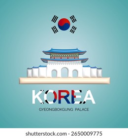 Viaje pelo palácio Gyeongbokgung na Coreia do Sul símbolo e ícone de referência. Arquitetura de construção bonita e famosa na Coreia, Tour marco Gyeongbokgung palácio em 3d renderização.